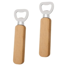 2 Stück Flaschenöffner, Edelstahl Kapselheber Holzgriff Bieröffner Personalisierter Bottle Opener für Küche Bar Camping(Holzfarbe) - 1