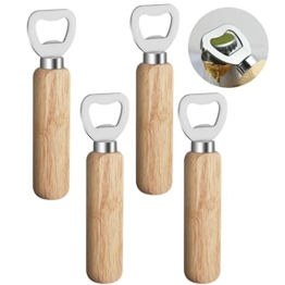 4 Stück Flaschenöffner Holz, Edelstahl Kapselheber Holzgriff Bieröffner Personalisierter Bottle Opener für Küche Bar Camping(Holzfarbe) - 1