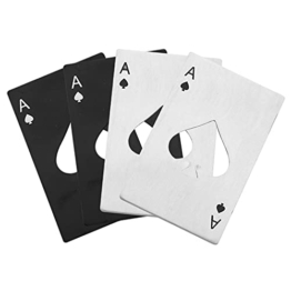 4 Stück Flaschenöffner,Pokerflaschenöffner Set Personalisierter kreativer Bierflaschenöffner Edelstahl Poker Karte Pik Ass aus Bieröffner in Silber & schwarz Drehverschlussöffner Flaschenöffner - 1