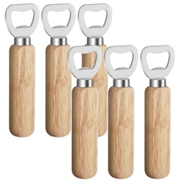 6 Stück Flaschenöffner, Edelstahl Kapselheber Holzgriff Bieröffner Personalisierter Bottle Opener für Küche Bar Camping(Holzfarbe) - 1