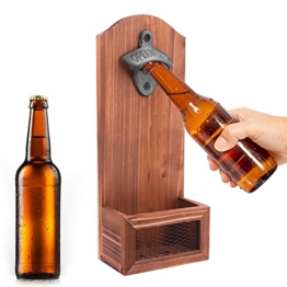 Beowanzk Flaschenöffner Wand aus Holz mit Auffangbehälter ,Wandflaschenöffner Retro Gusseisen,Korkenzieher Wandmontage,Bieröffner Wand,Kapselheber Wand,Wall Mounted Bottle Opener,Bier Offner - 1