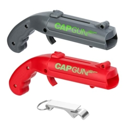 Cap Gun Flaschenöffner 2 Packungen Bieröffner Flasche Flaschenverschluss Gun Shooter Gun Launcher Opener Bierdeckelpistole für Home Bar Party (grau+Rot) - 1