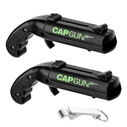 Cap Gun Flaschenöffner 2 Packungen Bieröffner Flasche Lustiger Flaschenverschluss Gun Shooter Gun Launcher Opener Bierdeckelpistole für Home Bar Party Weihnachtstrink (Schwarz) - 1