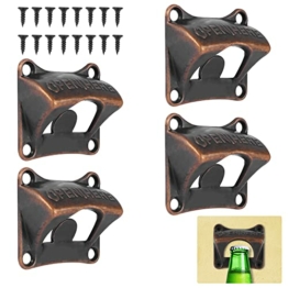 COEKI Wandmontage Bieröffner , 4 Stück Bieröffner Wand mit Montierte Schrauben , Flaschenöffner Wandmontage Edelstahl Wandflaschenöffner für Bars, Restaurants, Cafés, Küchen (Bronze) - 1