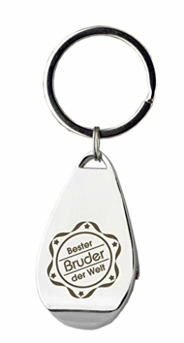 Flaschenöffner als Schlüsselanhänger mit Gravur"Bester Bruder der Welt" - Chrom - als Geschenk zum Geburtstag oder zu Weihnachten - 1
