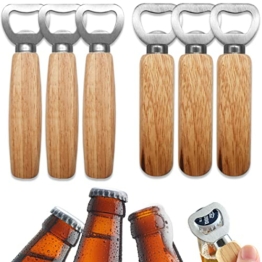 Flaschenöffner Holz TAIZER 6 Stück Bieröffner Holzgriff Bier Holz Kapselheber Edelstahl Kopf Holzgriff Bier Flaschenöffner ​Sodaöffner Flaschenöffner Holzgriff für Zuhause Küche Bar Geschenk - 1