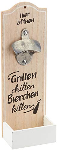 GILDE 1 x Wand-Flaschenöffner Metallöffner Kronkorkensammler Grillen, Chillen, Bierchen Killen Höhe 30 cm, Wanddeko, Wandobjekt (braun (Stückpreis), Holz - 1