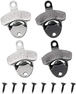 LUTER 4 Stück Flaschenöffner mit 8 Stück Schrauben, an der Wand montierter Flaschenverschlussentferner, zum Öffnen von Bier- und Sodaflaschen, Bar, Café, Küchenbedarf (Silber, Schwarz) - 1