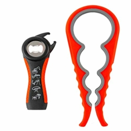 Niviy 2 Stück Deckelöffner, 5 in 1 Multi-Funktions Dosenöffner, Flaschenöffner Küchenhelfer mit Rutschfestem Griff für Senioren, Arthritis, Frauen (Rot) - 1