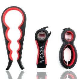 Premichoix 3 Stück Deckelöffner, Multiöffner Flaschenöffner zum Öffnen von Hartnäckigen Deckeln, Ideal für Senioren, Frauen, bei Gelenkbeschwerden, Arthrose, Rheuma(Schwarz und Rot) - 1