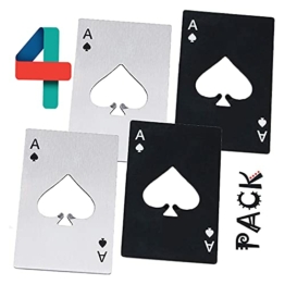 WZLEMOM 4 Stück Set Flaschenöffner, Pokerflaschenöffner, personalisierter lustiger Bierflaschenöffner, Edelstahl flach Casino Flaschenöffner, biergeschenke, Spaten Bieröffner, 2 Silber & 2 Schwarz - 1